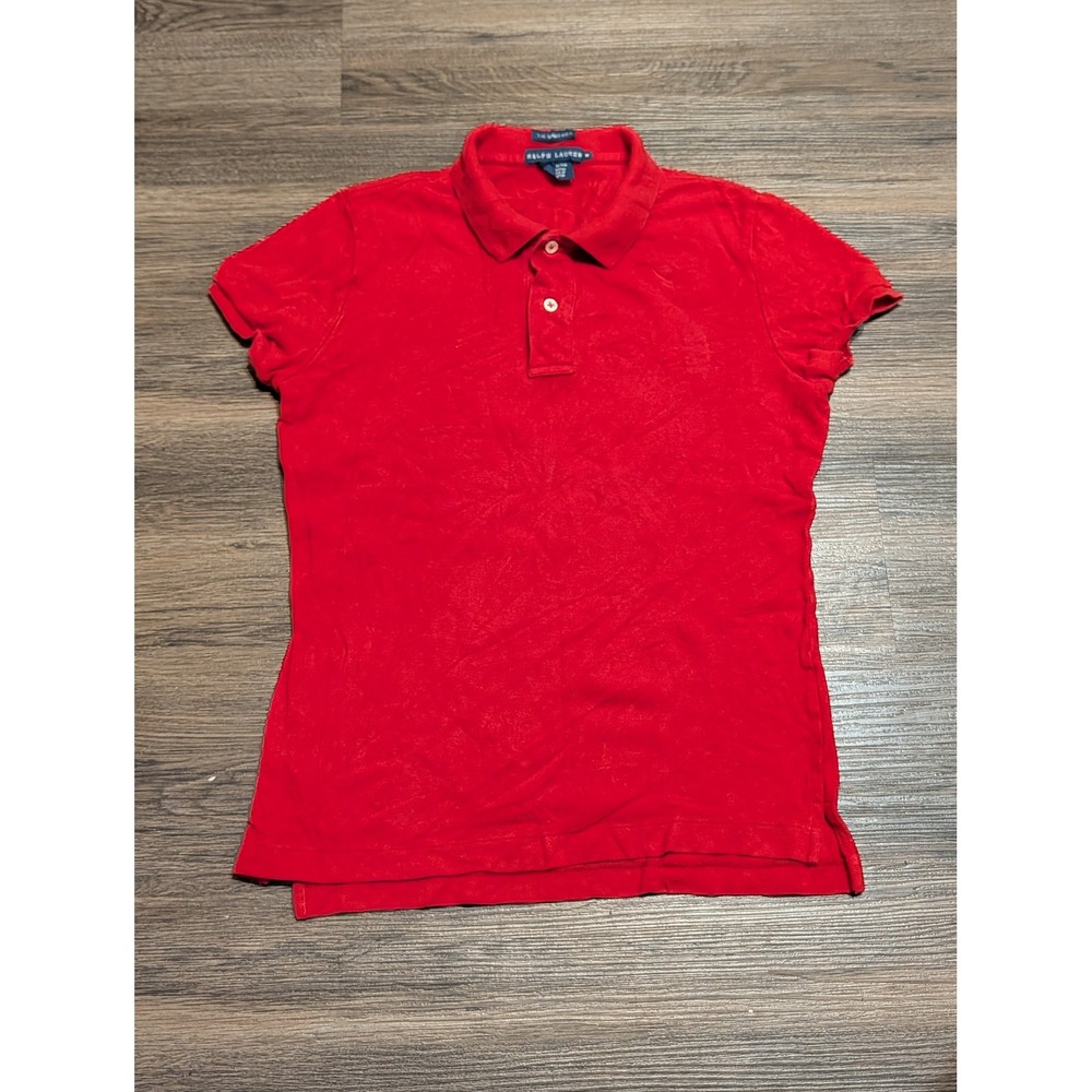 Ralph Lauren The Skinny Polo Shirt Womens M Red‎ Pique Short Sleeve Preppy